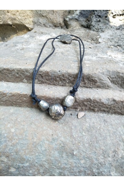 Alphabey's Brass Silver Oxidised Cotton Knot Necklace for Men & Women Alphabey's Brass Silver Oxidised Cotton Knot Necklace for Men & Women